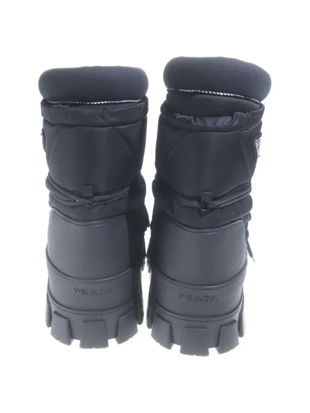 Prada Re-Nylon Gabardine Apres Ski Boots Long Triangle Logo Black
